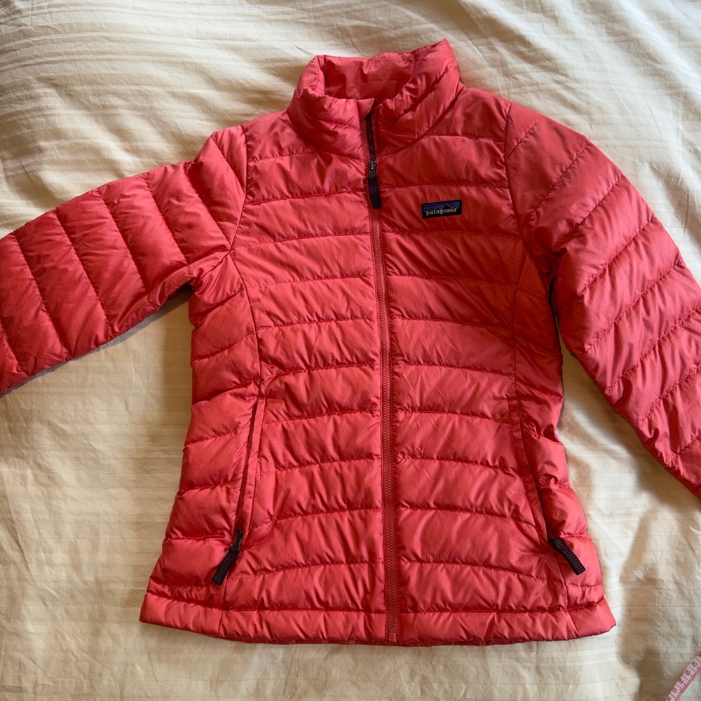 Patagonia Kids Girls Down Puffer Jacket Orange Size M 10 Lightweight Insulated